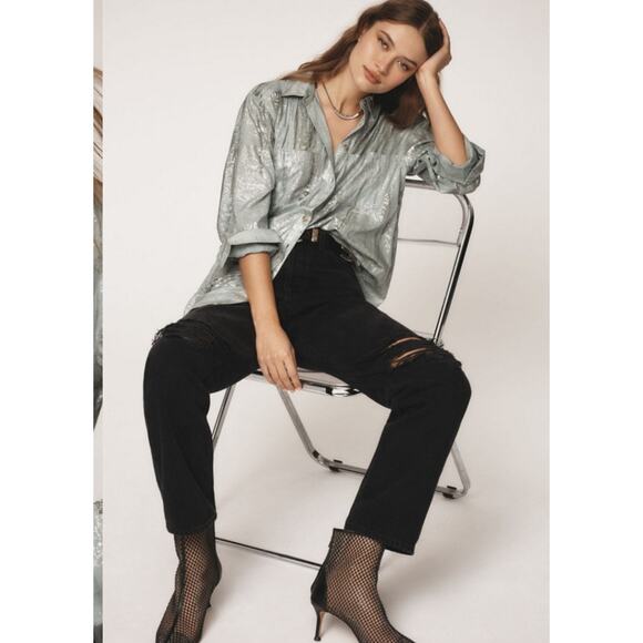 Pilcro by Anthropologie Foil Shine Button Down Shirt NWT - Picture 5 of 15